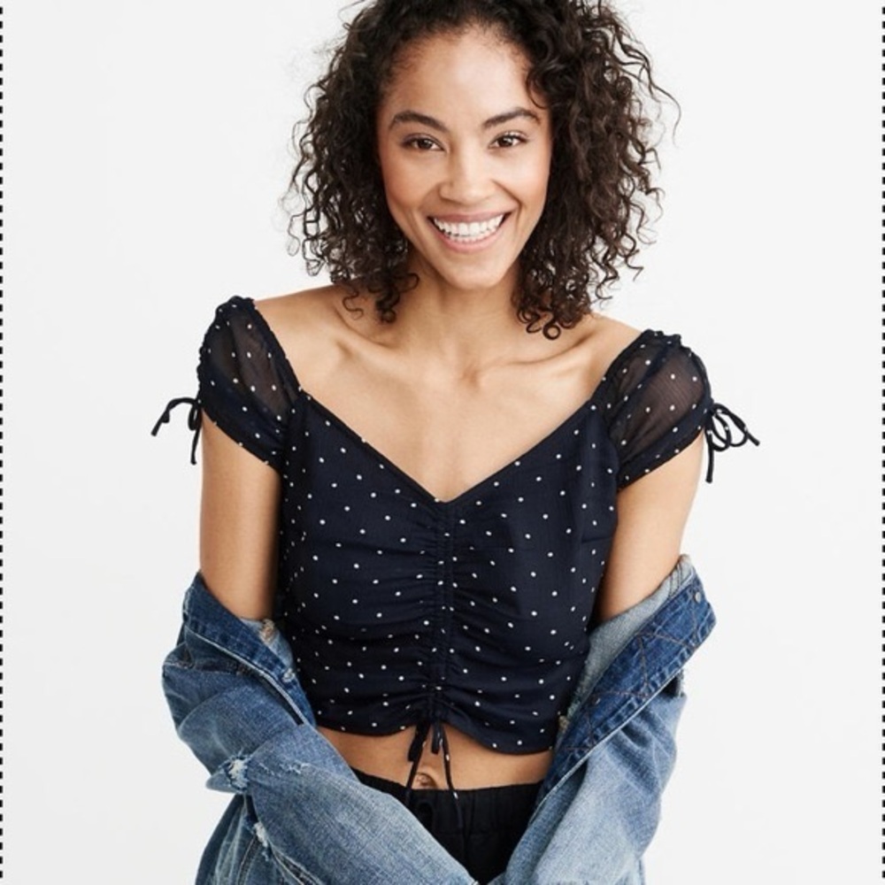 Abercrombie & Fitch Cap Sleeve Smocked Polka Dot Top